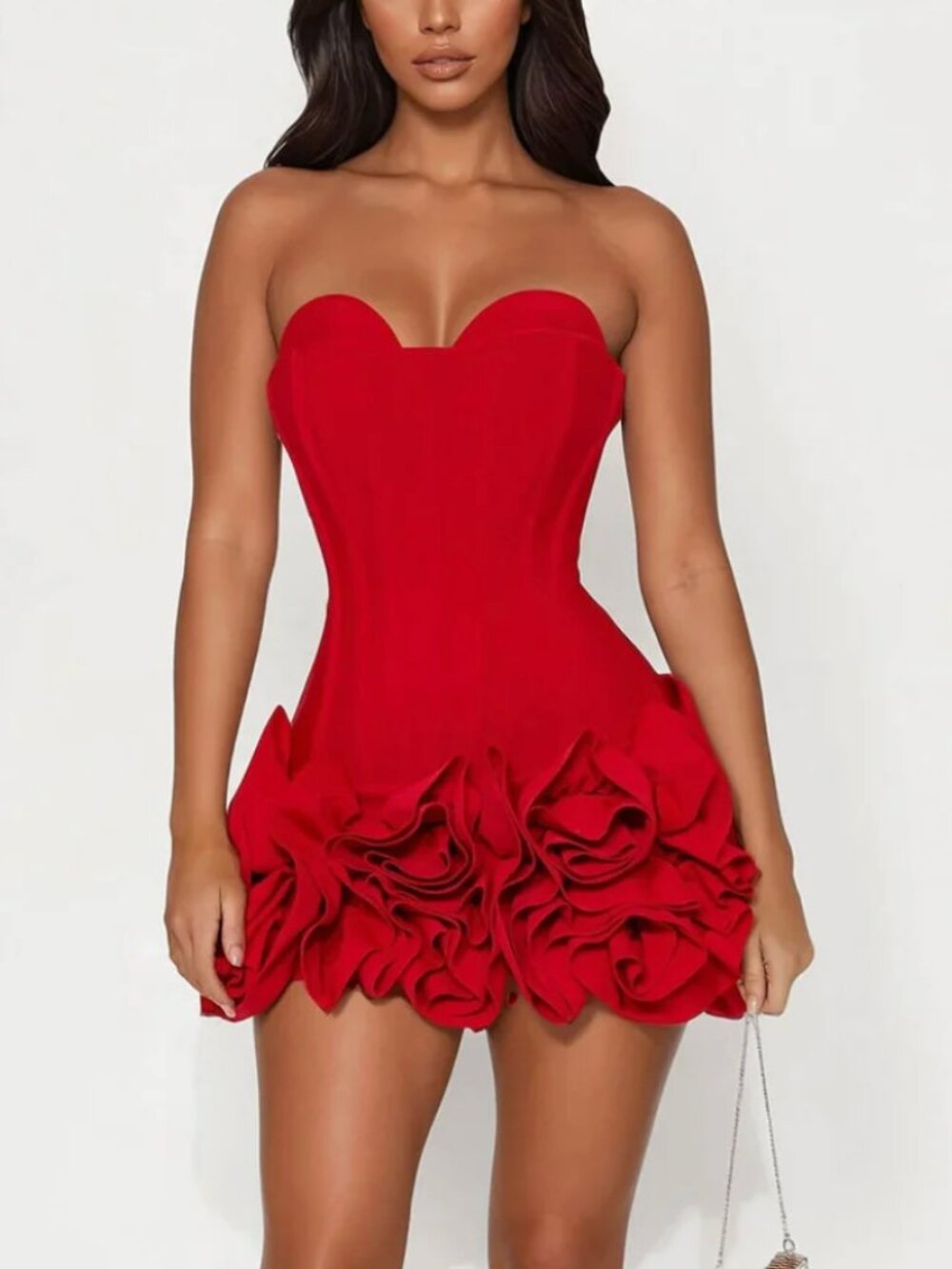Red Ruffle Rosette Bandage Mini Dress